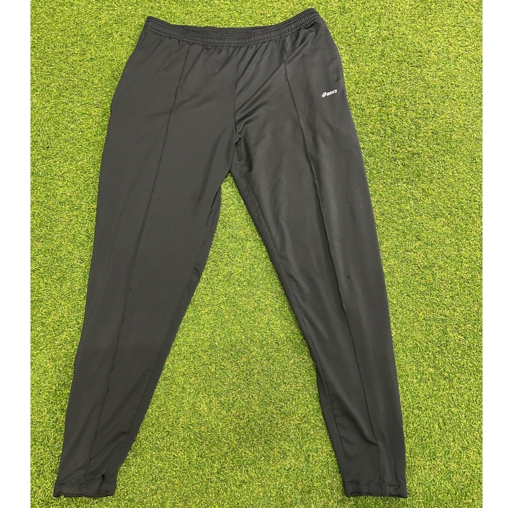 Asics Mens Small Black Athletic Track Pants Zipper Ankle Running Tapered Joggers